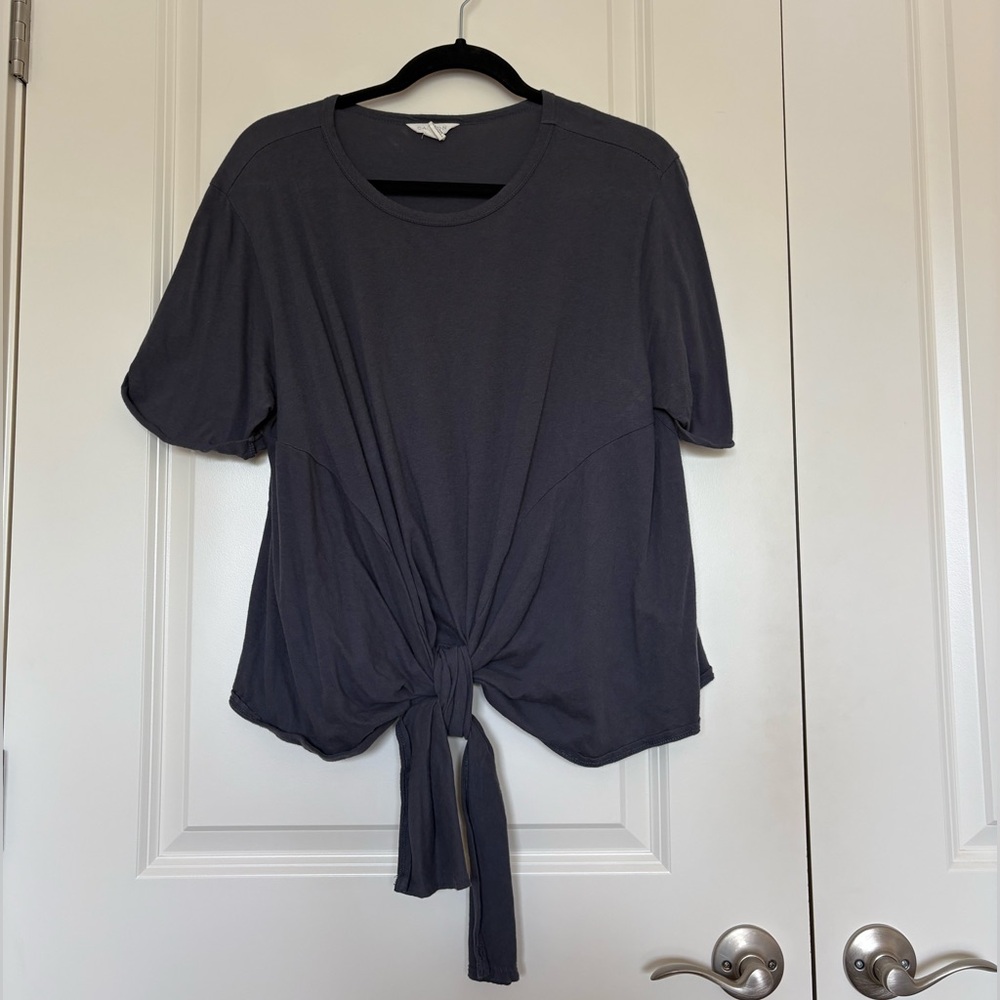 Petite Caslon Blue Gray Short Sleeve Tie-Front Tee